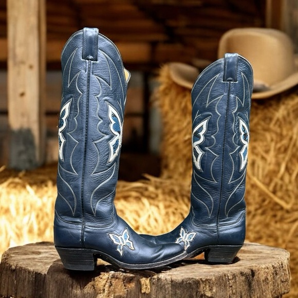 Women’s Size 6 C - Justin Vintage Tall Cowboy Western Boots Butterfly Inlays - Picture 2 of 6